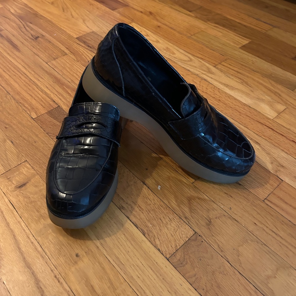 F-Troupe Black Croc-Embossed Loafers with Platform Sole